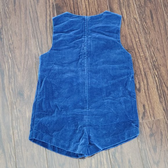Vintage Boys Romper Suit Velvet One Piece Boy Zippered Sleeveless Blue Green 4T - Picture 9 of 10